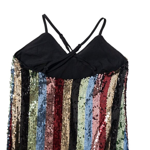 Lucy Paris Multicolor Striped Sequin Spaghetti Strap Midi Dress SZ S - Picture 9 of 11